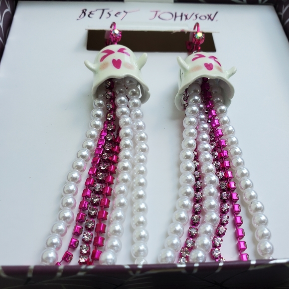 Betsey Johnson Ghost Dangle Earrings crystals - Picture 5 of 9